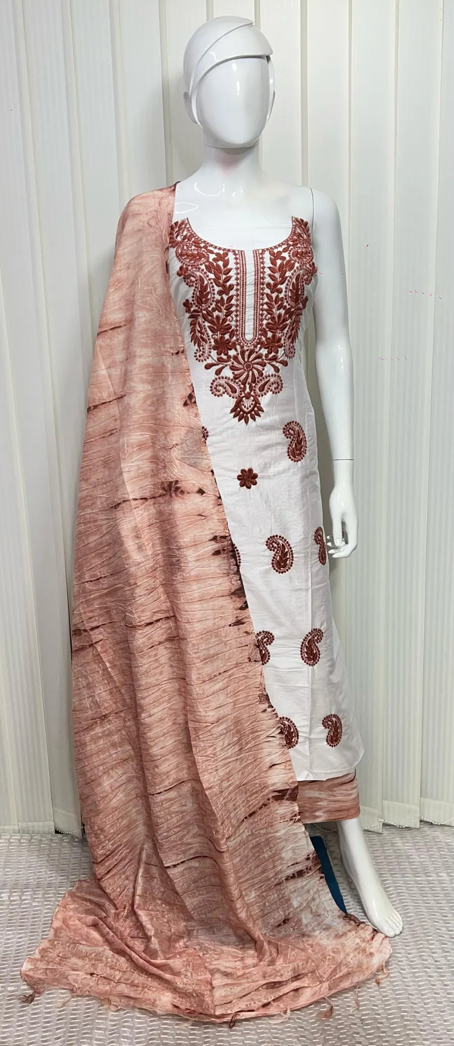 Pure Silk With Elegant Neckline Salwar Suit With Lucknowi Embroidery